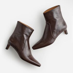 Madewell The Dimes Kitten Heel Boot in Crinkle Leather Turkish Coffee Brown 9.5